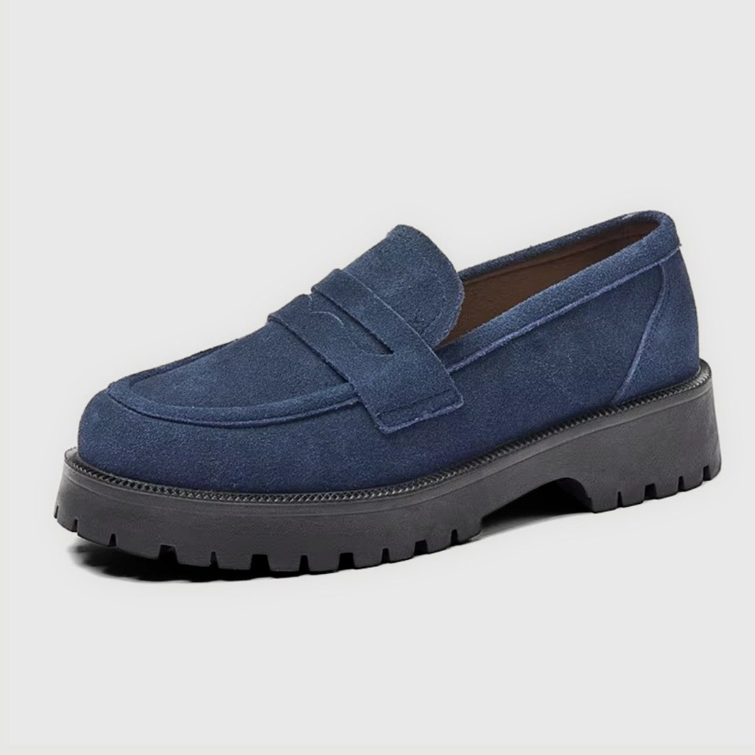 Suede and Leather Penny Loafers with Chunky Lug Sole