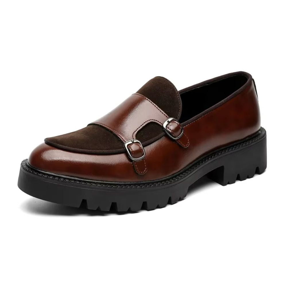 Glossy Suede Strap Chunk Sole Loafers