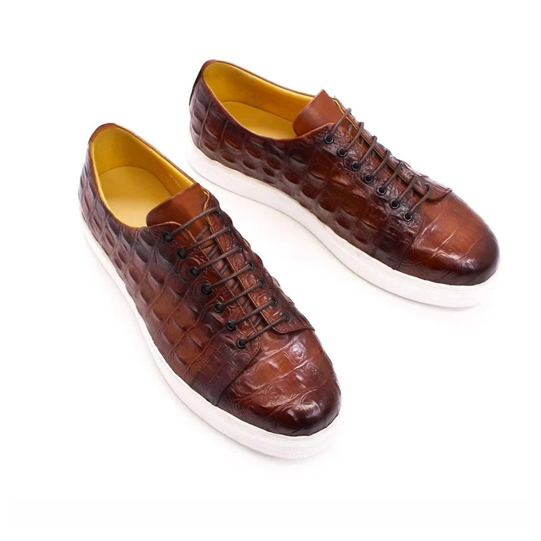 Crocodile-Textured Leather Sneakers