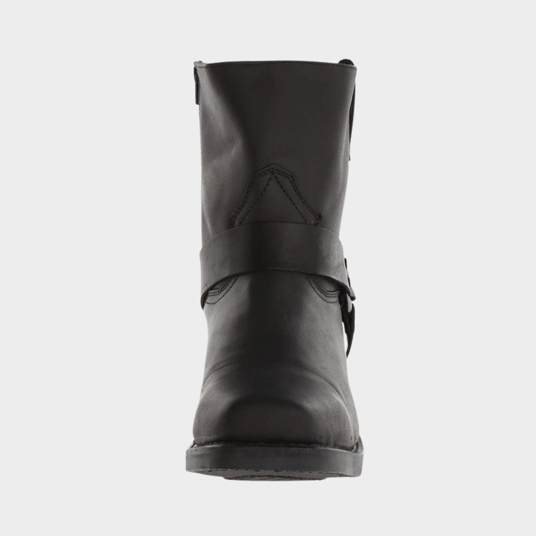 Mid-Calf Square Toe Cowboy Harness Boots with Zip Closure and Low Block Heel