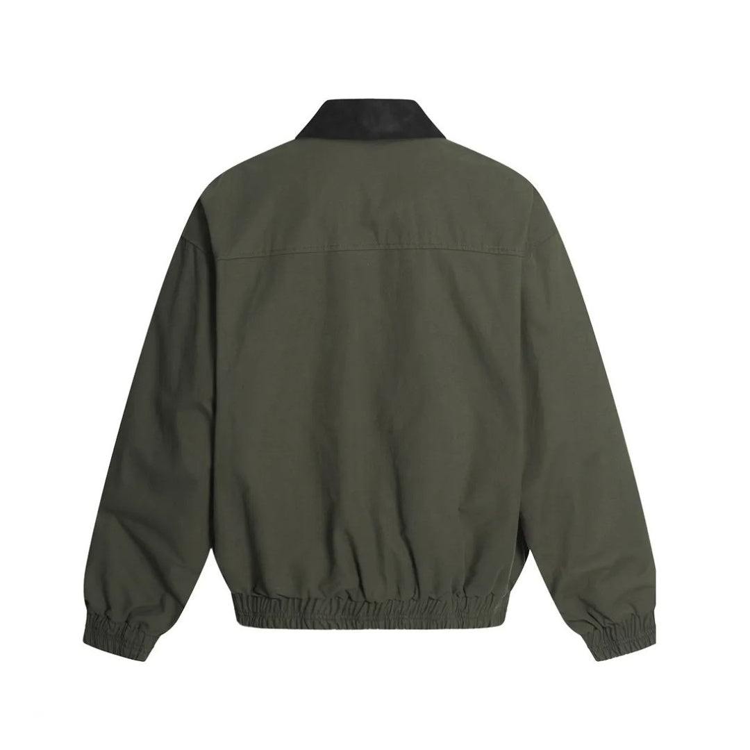 Pocket Panel Cargo Zip Jacket with Suede Collar