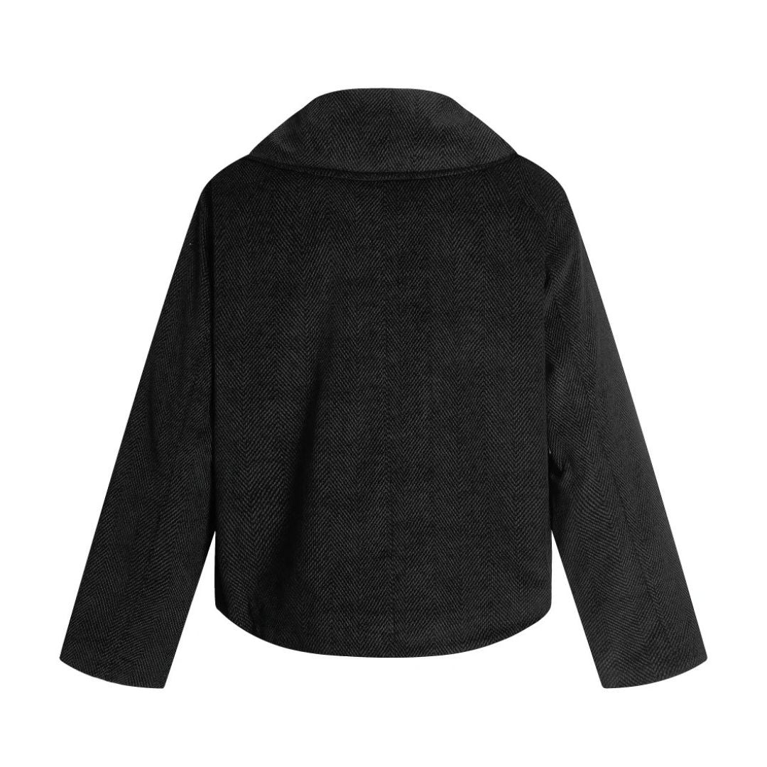 Black Funnel Neck Jacket With Asymmetric Zip Closure