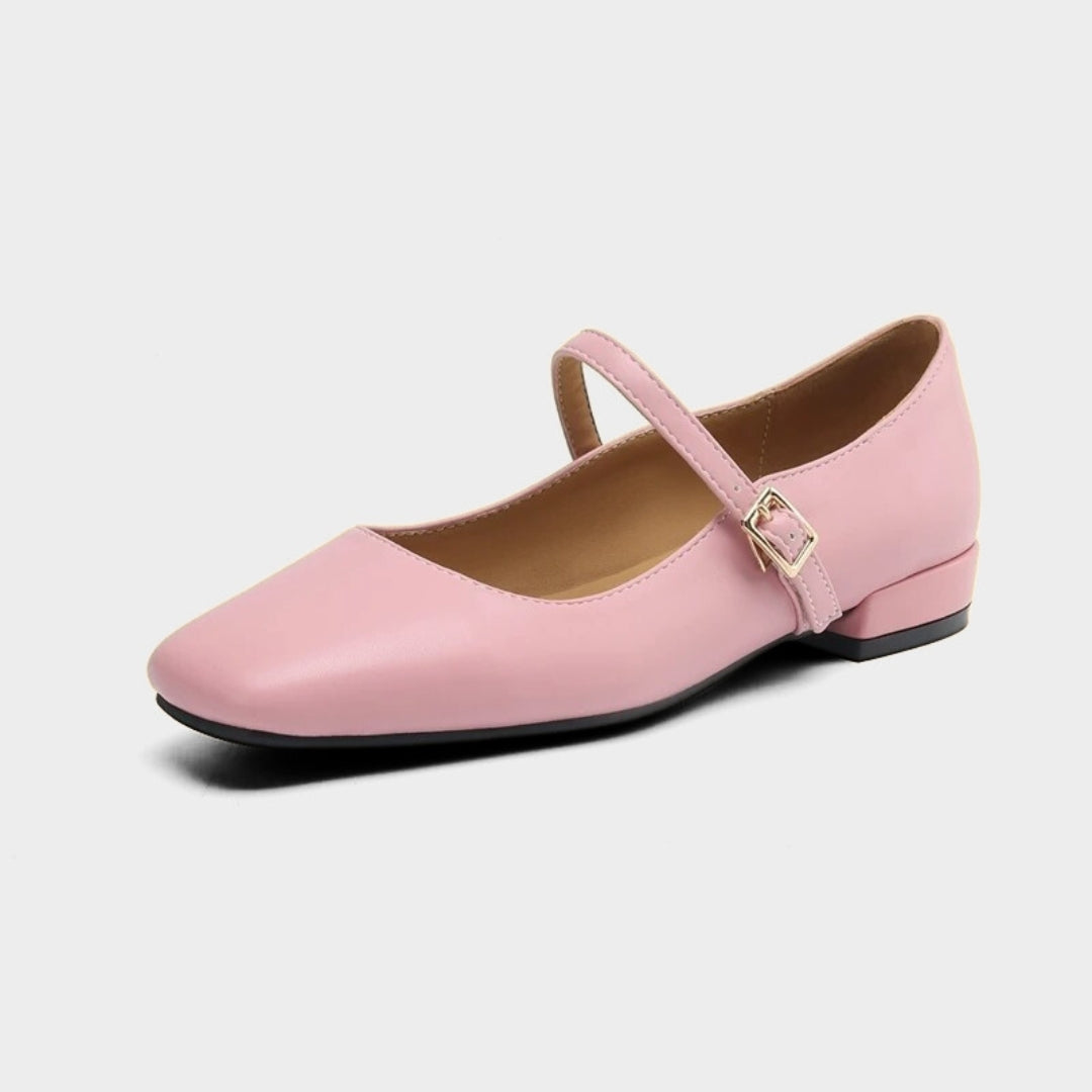 Square Toe Mary Jane Buckle Ballet Flats