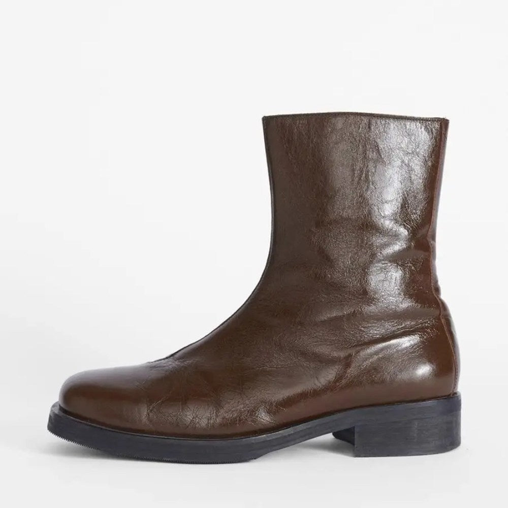 Smooth Leather Tall Boots with Zipper Closure