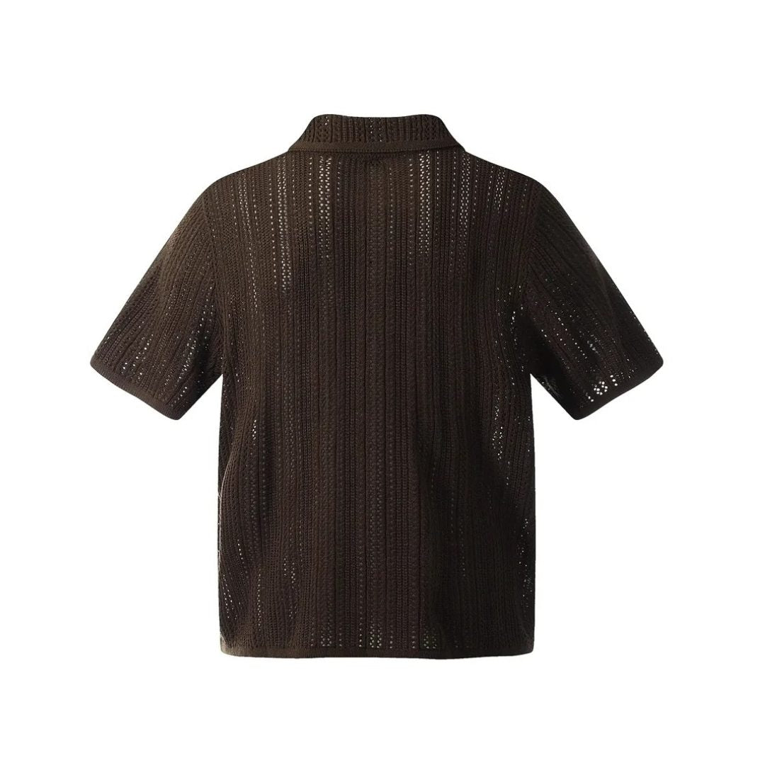 Short-Sleeve Crochet Knit Polo Shirt