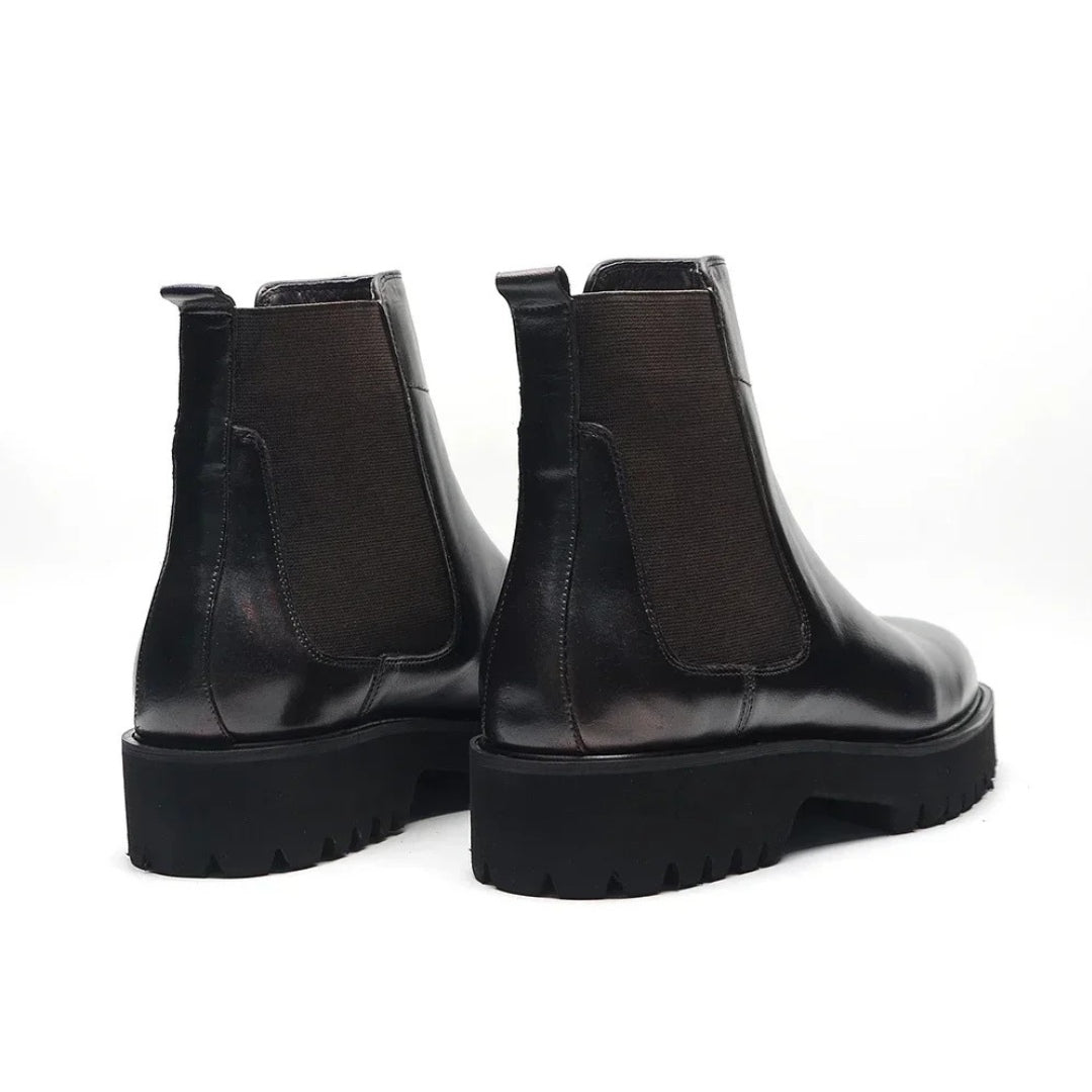 Black Mahogany Lug Sole Leather Chelsea Boots
