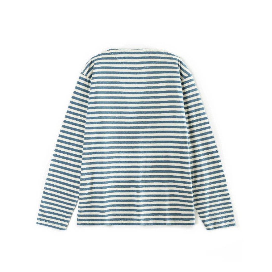 Striped Long-Sleeve Cotton T-Shirt for Men in Nautical Blue