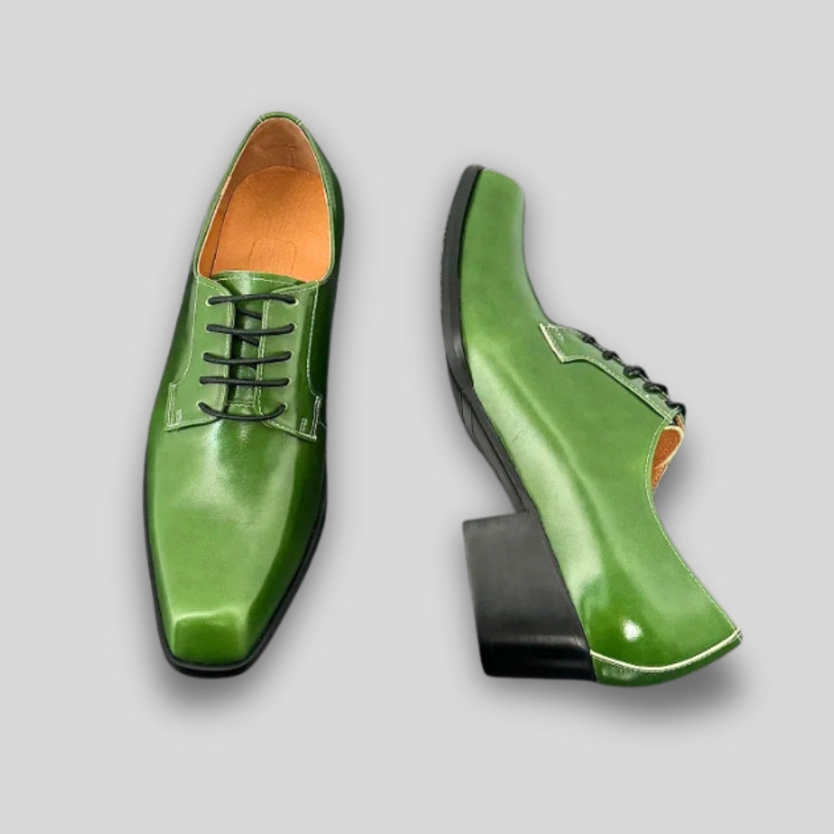 Green Leather Formal Derby Shoes With Elevated Heel