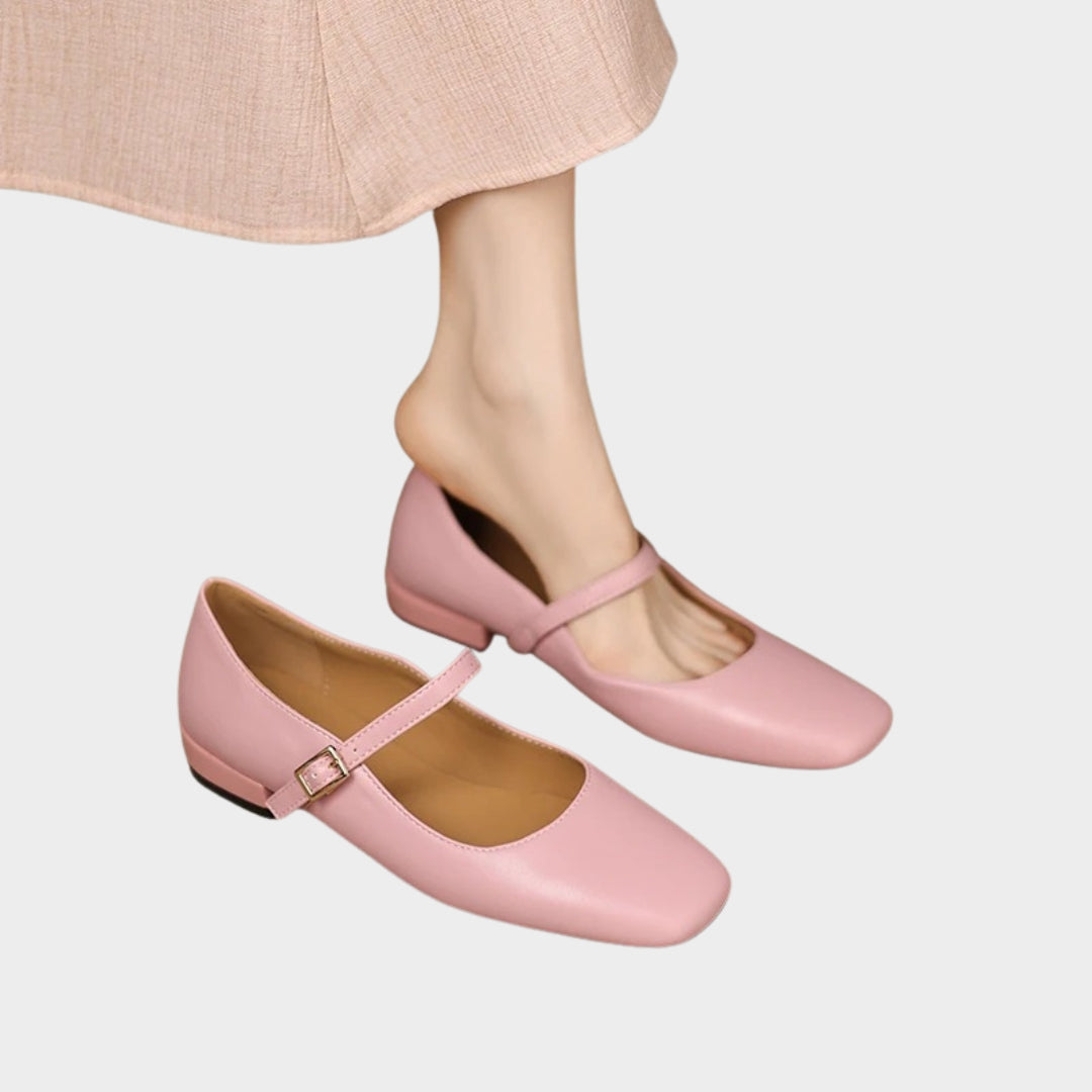 Square Toe Mary Jane Buckle Ballet Flats