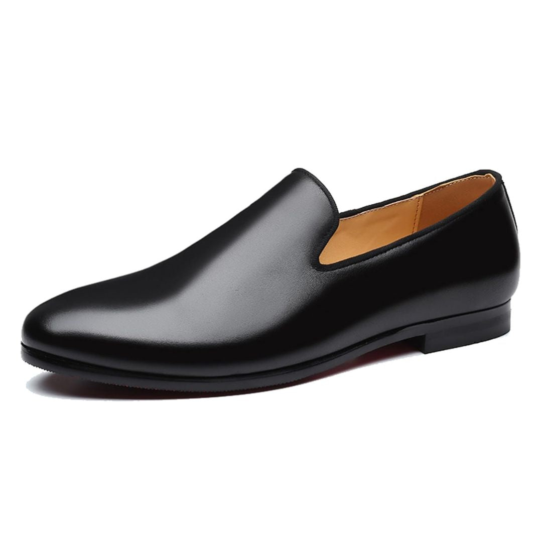 Black Polished Minimalistic Leather Slip-On Loafers