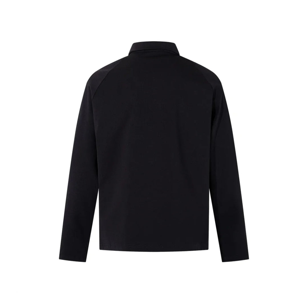 Black Minimalist Spliced Design Long Sleeve Polo