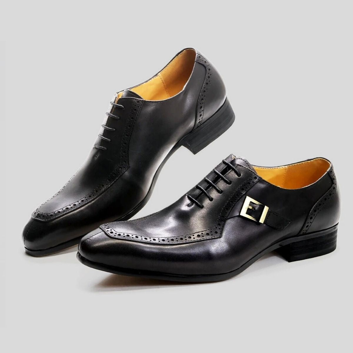 Buckle Strap Brogue Leather Oxford Dress Shoes