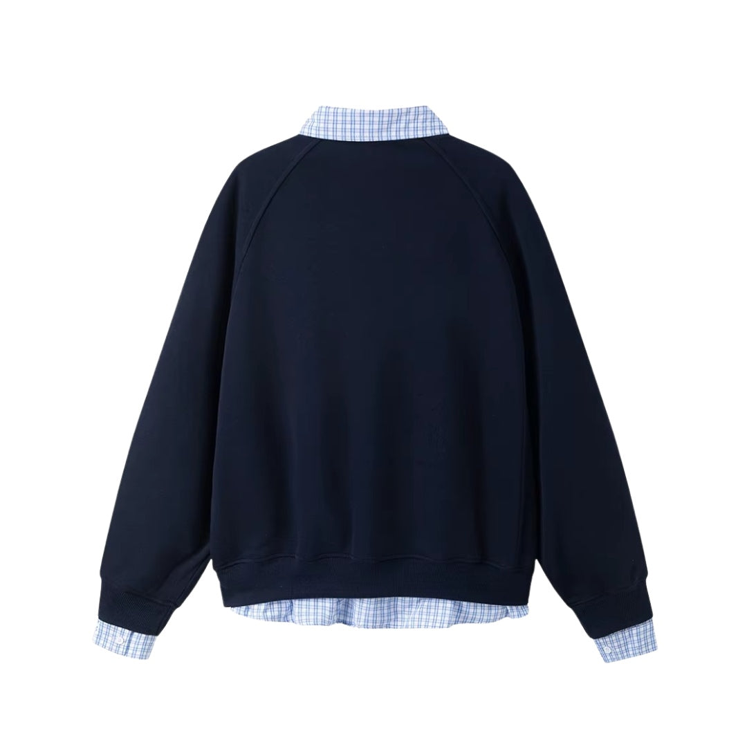 Blue Double-Layer Patchwork Sweatshirt