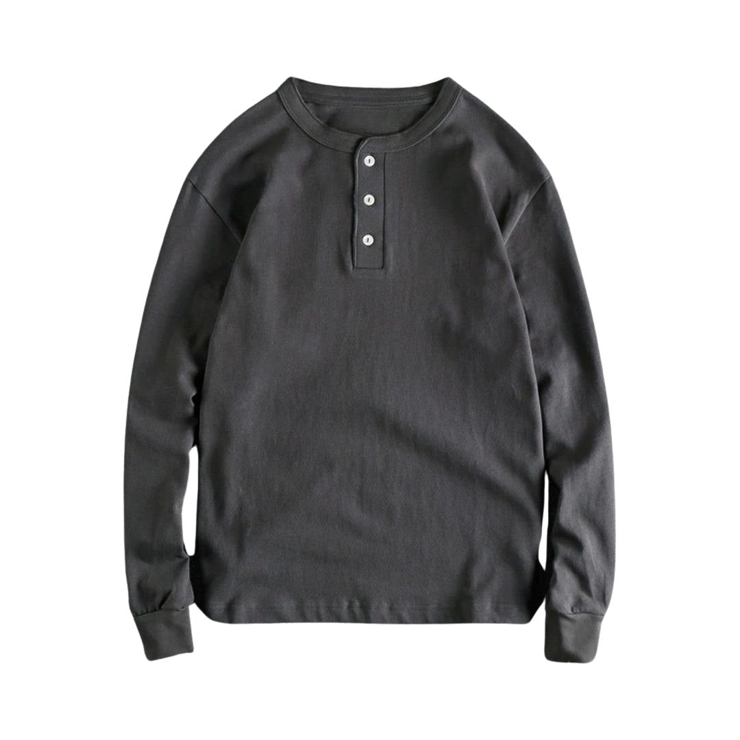 Henley Collar Long Sleeve Cotton T-Shirt