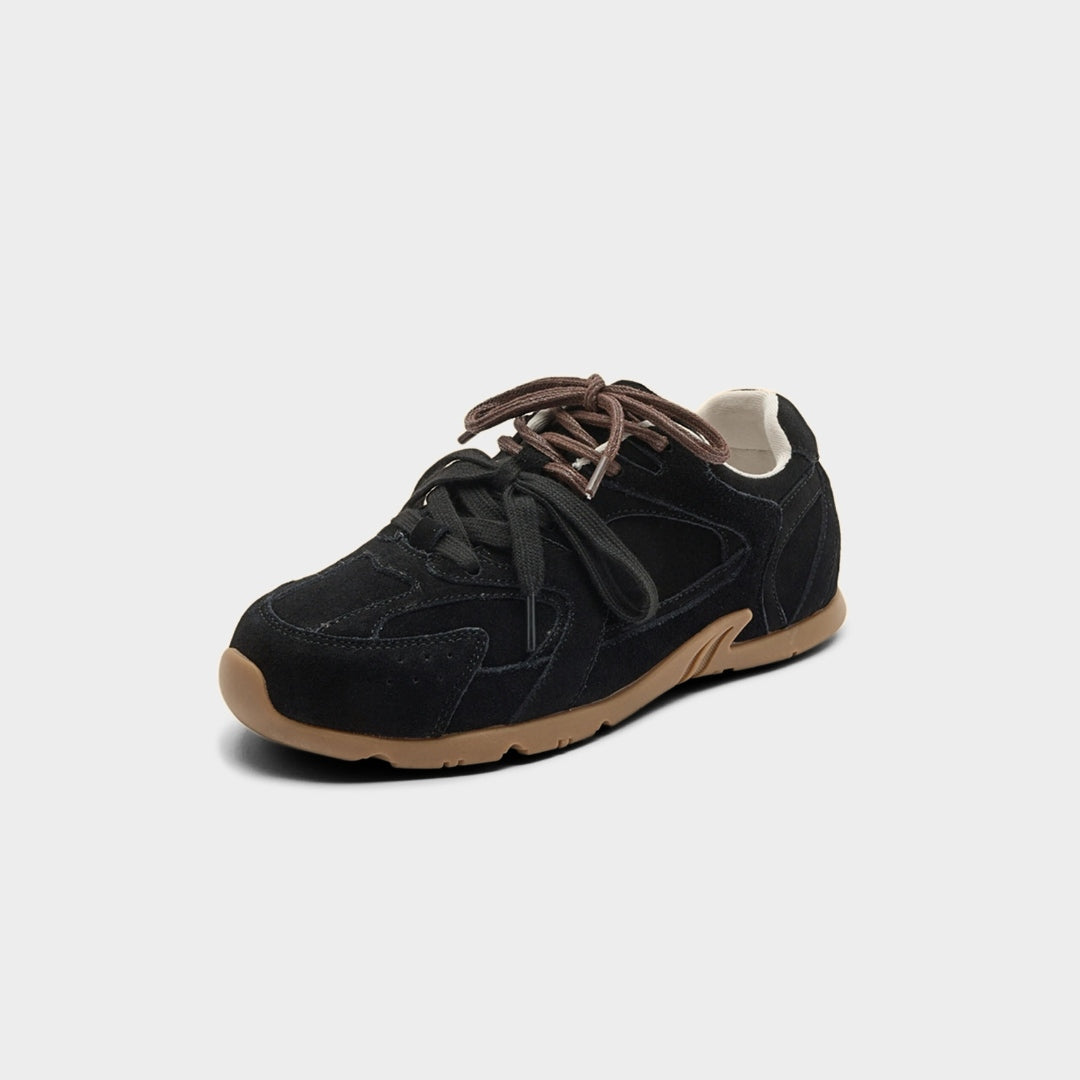 Multi-Layer Suede Double Lace Panel Retro Runner Trainers