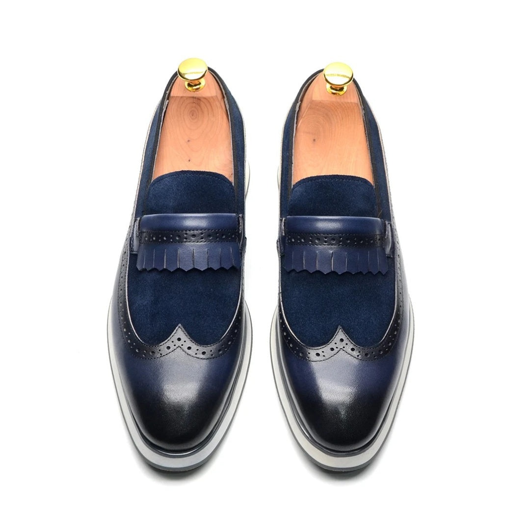 Smart Casual Wingtip Loafers with Fringed Strap and Lifted Hybrid Sole