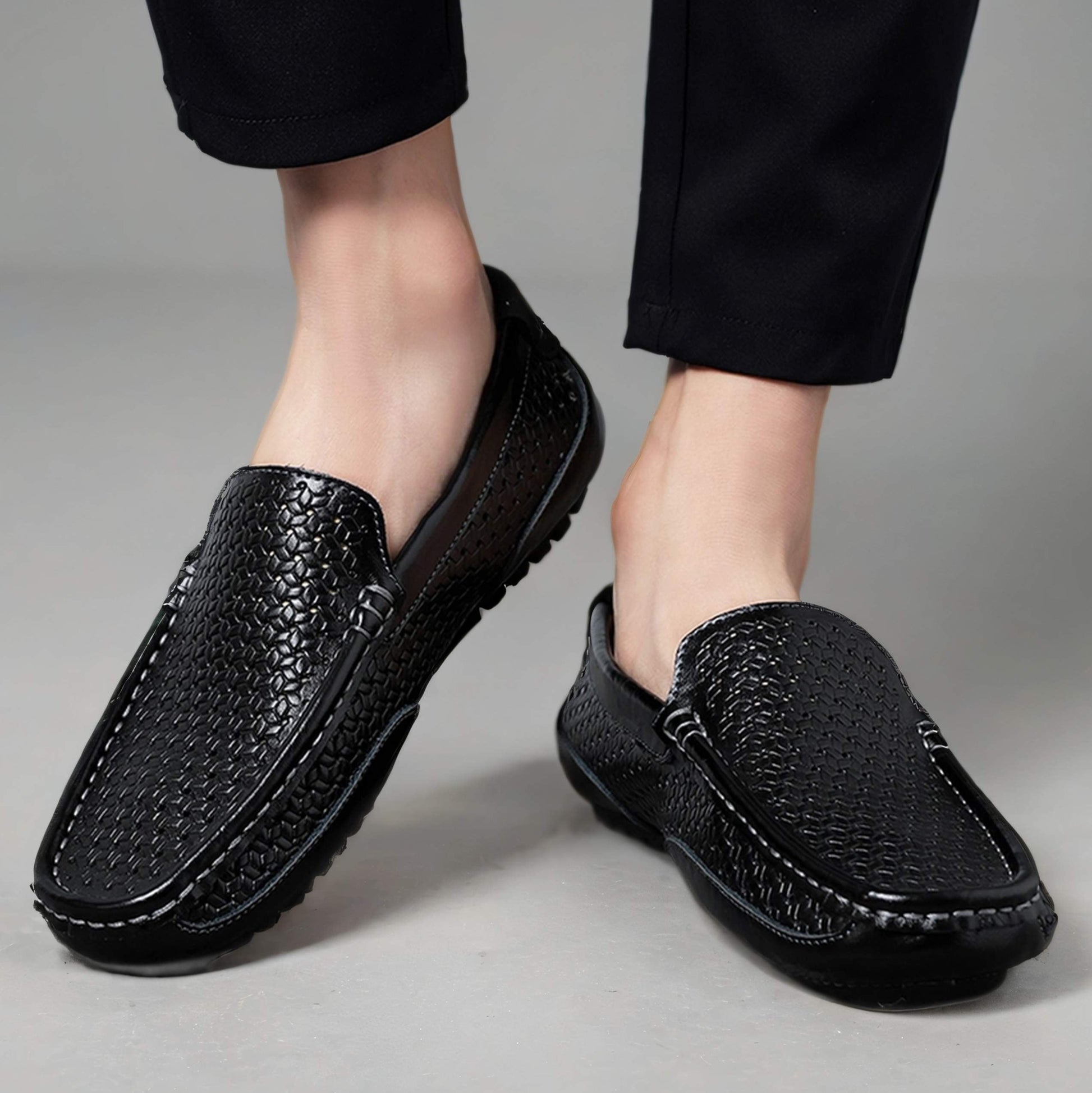 Woven Leather Moccasin Loafers
