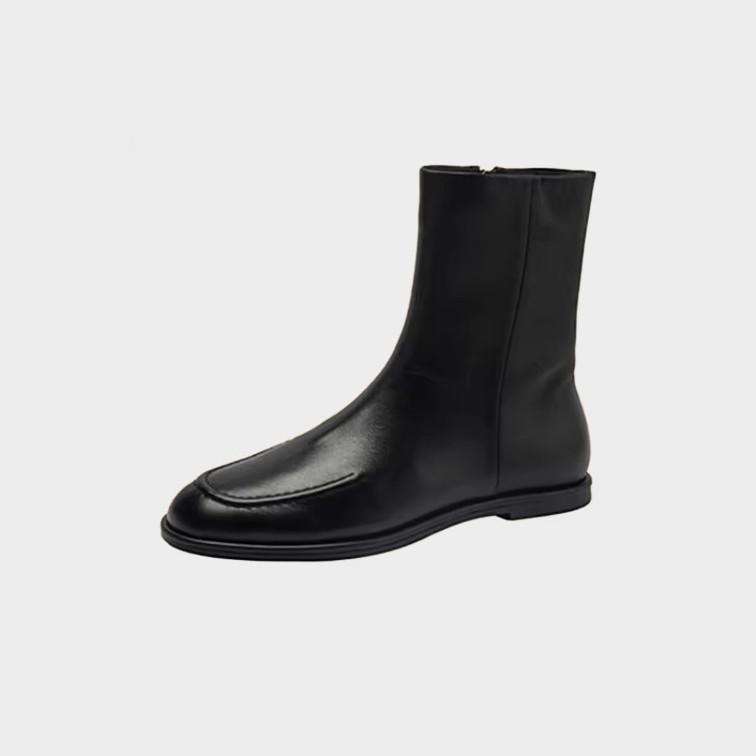 Minimalist Leather Mid-Calf Boots with Flat Sole