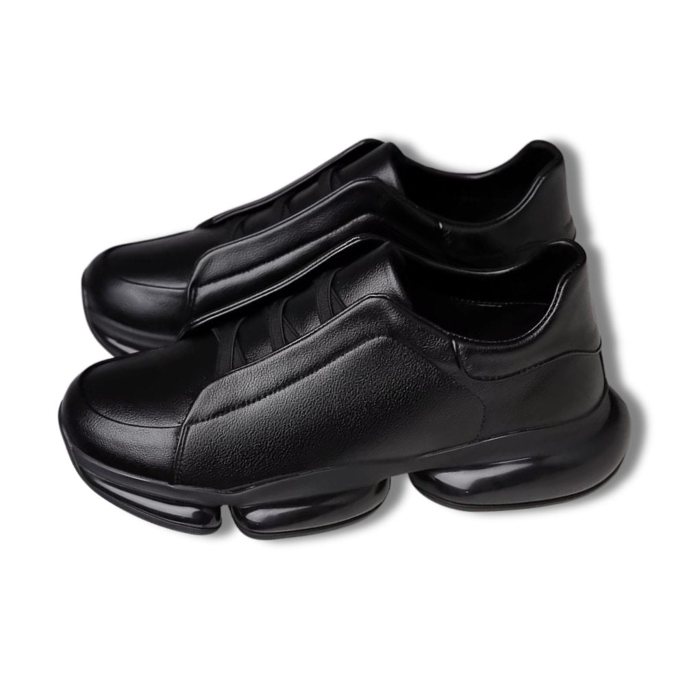Black Leather Slip-On Sneakers with Bubble Sole