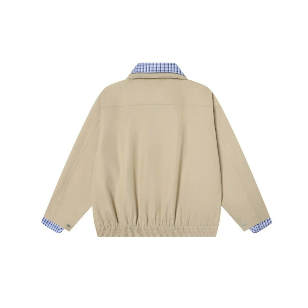 Checked Collar Zip Jacket