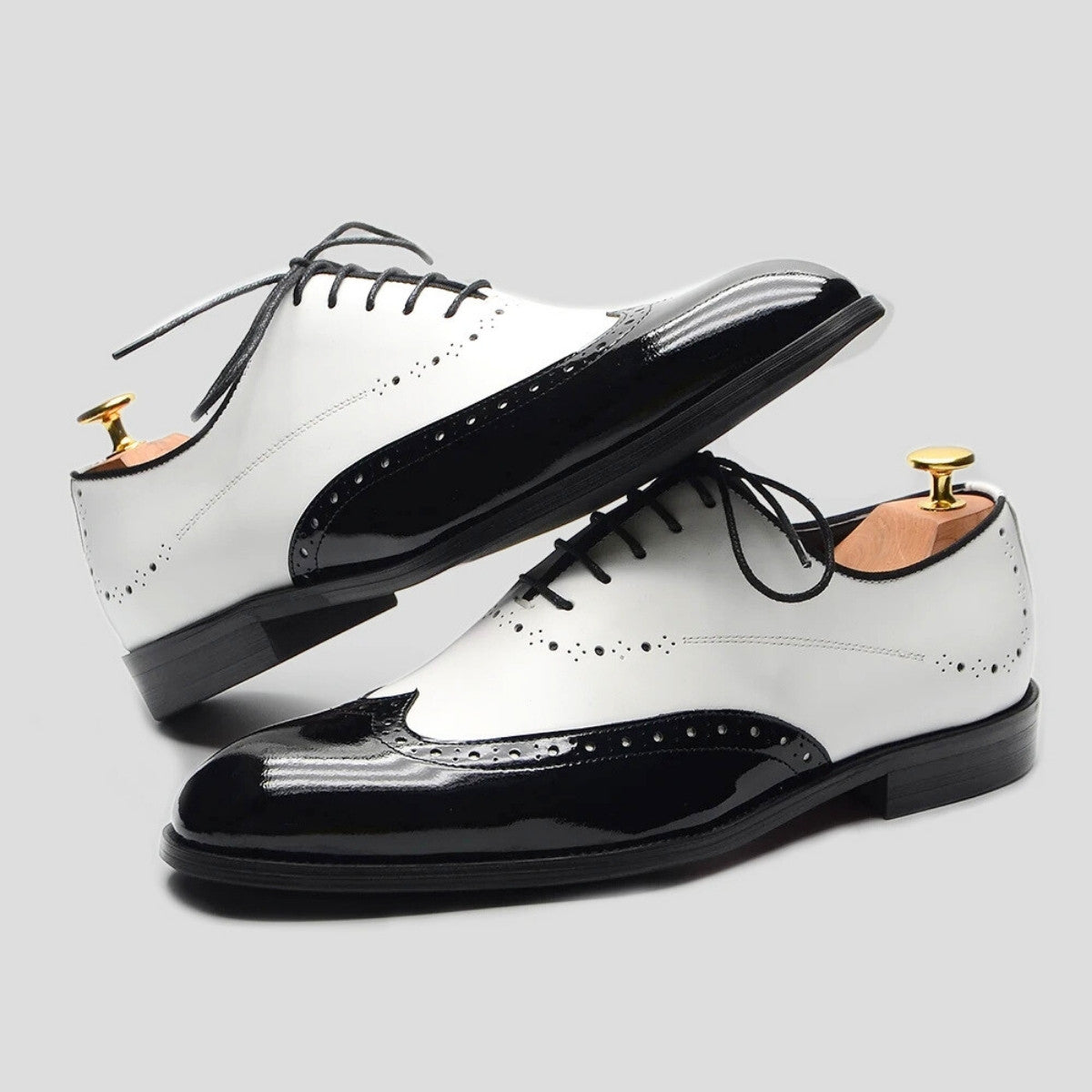 White with Black Brogue Derby Shoes