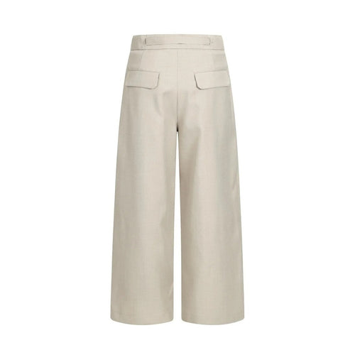 Beige Pleated Wide-Leg Trousers With Integrated Belt