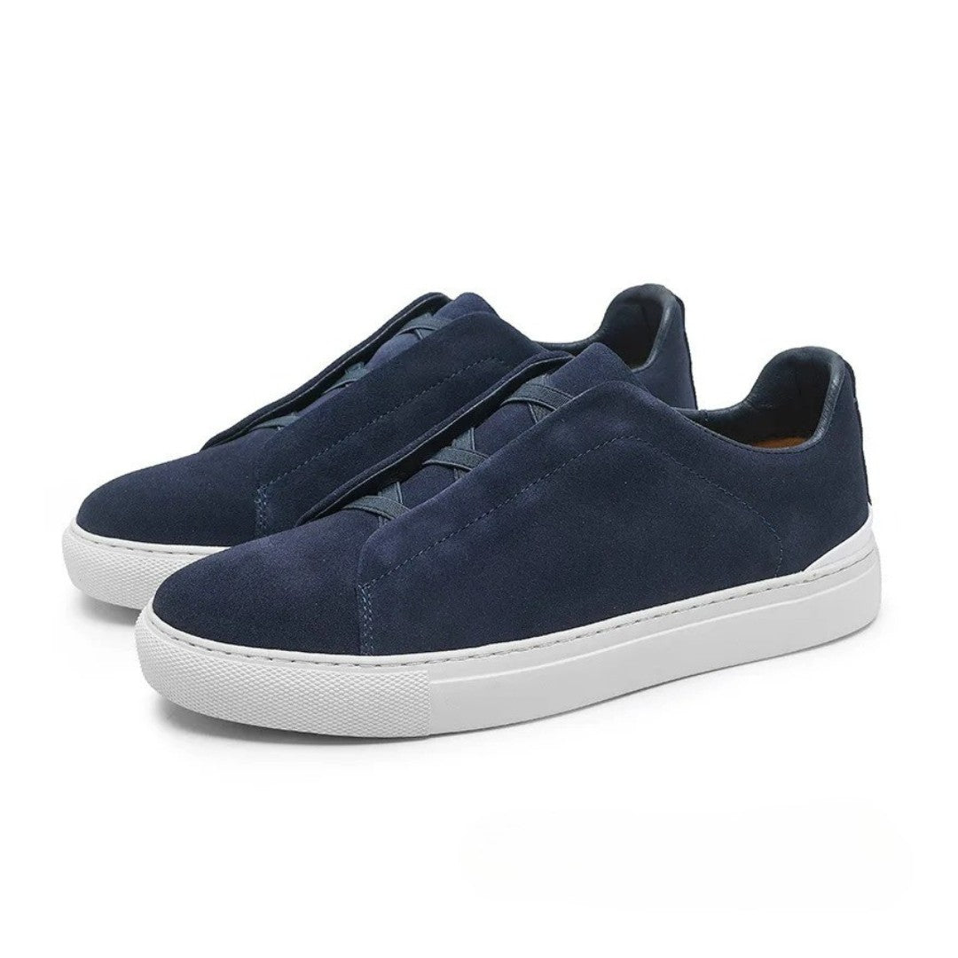 Slip-On Suede Leather Sneakers With Elastic Closure