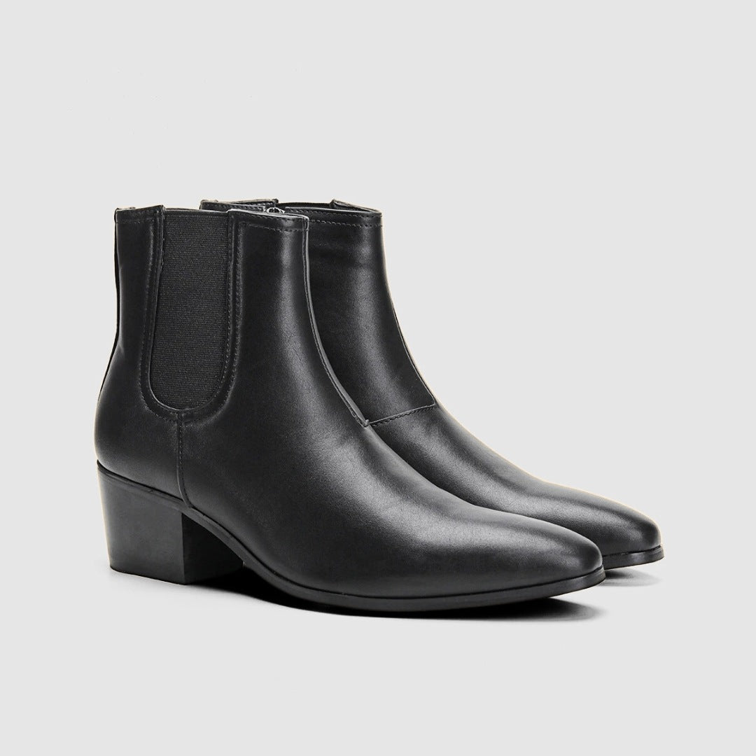 Black Block Heel Chelsea Ankle Boots with Side Zip Closure and Almond-Toe