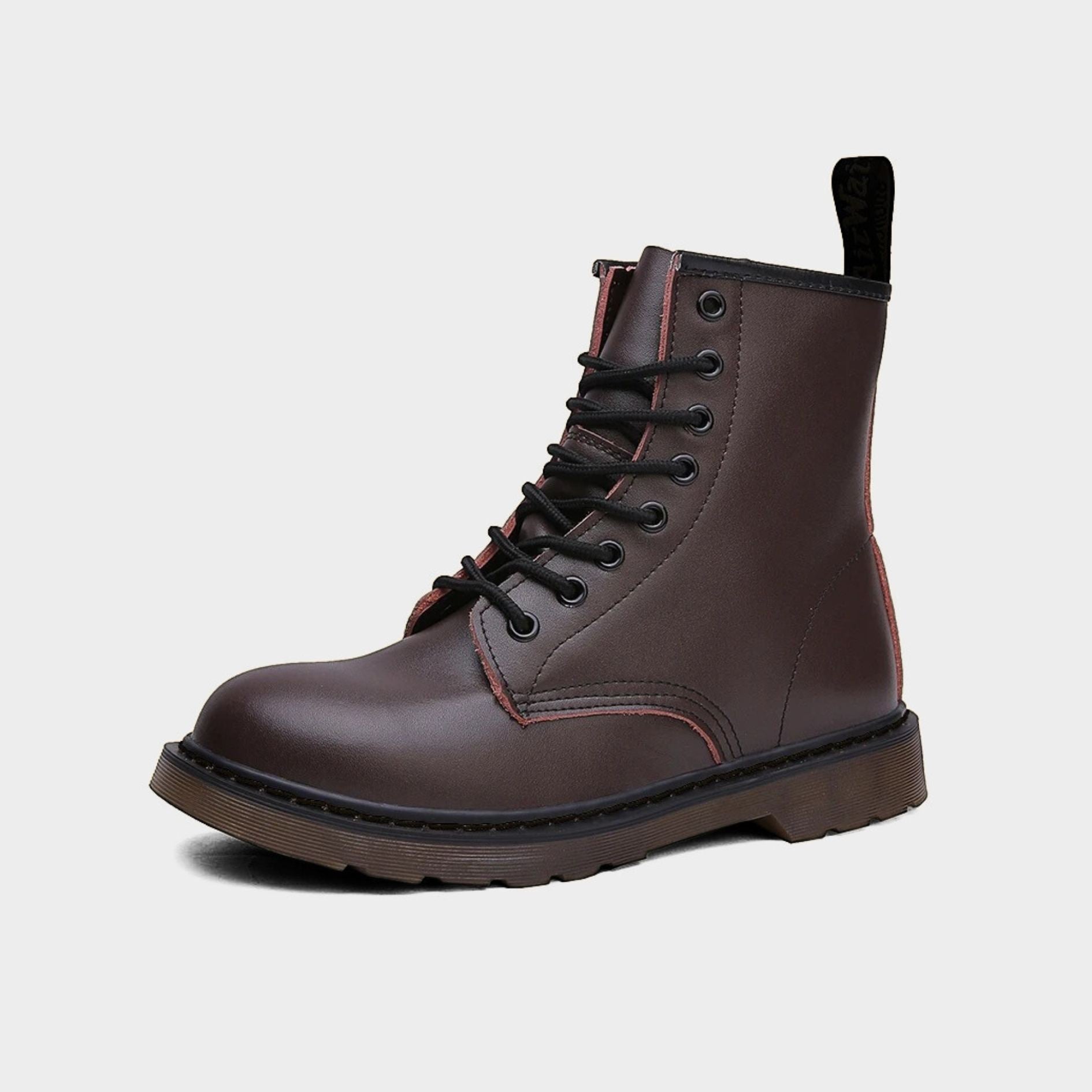 Leather Punk Ankle Boots with Contrast Stitching and Chunky Rubber Sole