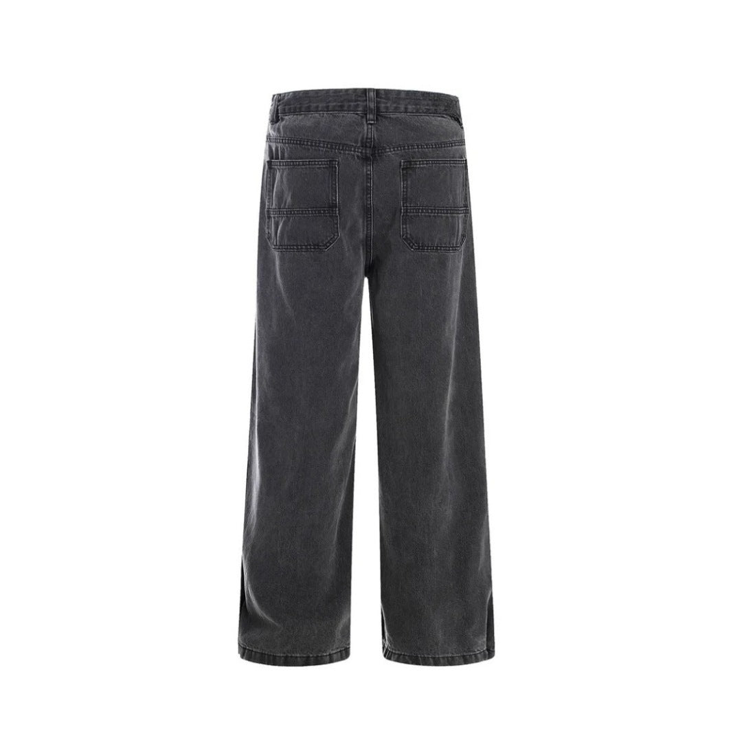 Washed Black Distressed Wide-Leg Jeans