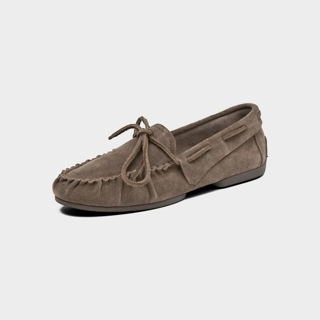 Brown Suede Leather Font-Lace Boat Loafers