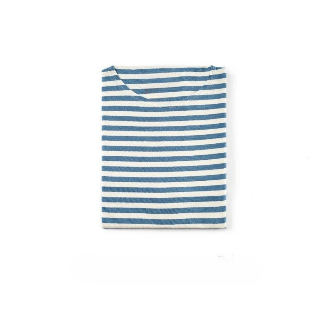 Striped Long-Sleeve Cotton T-Shirt for Men in Nautical Blue