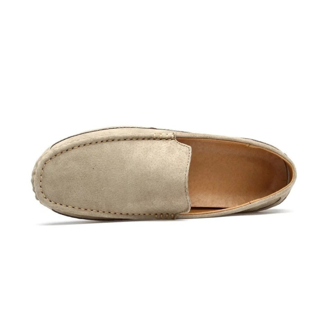 Cow Suede Driving Loafers with Cushioned Grip Sole and Contrast Stitching