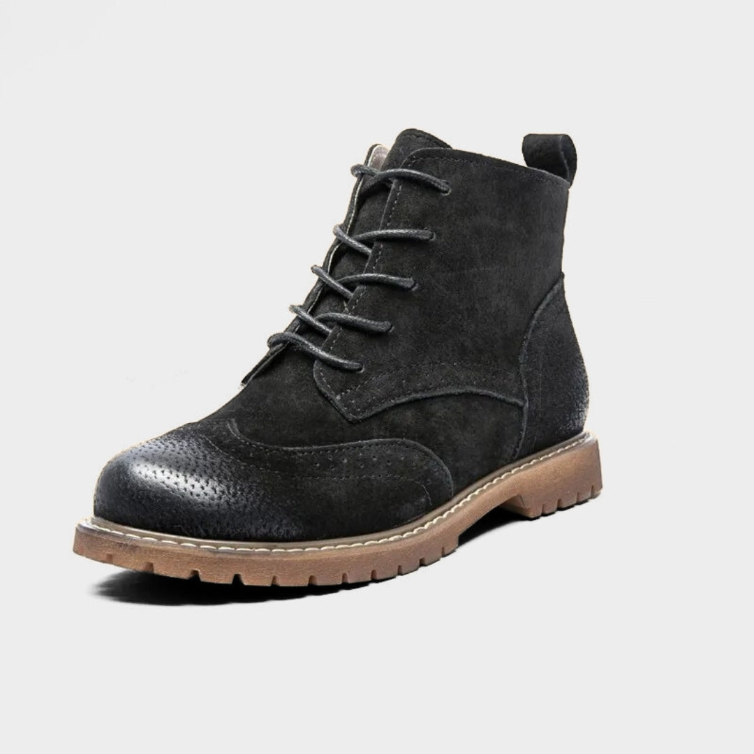 Brogue Suede Leather Lace-Up Ankle Boots