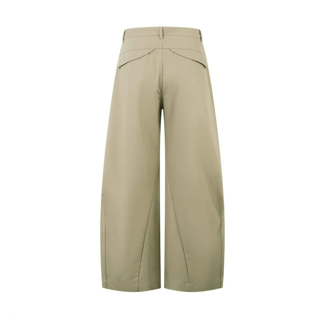Spliced Wide-Leg Khakis with Mid Waist