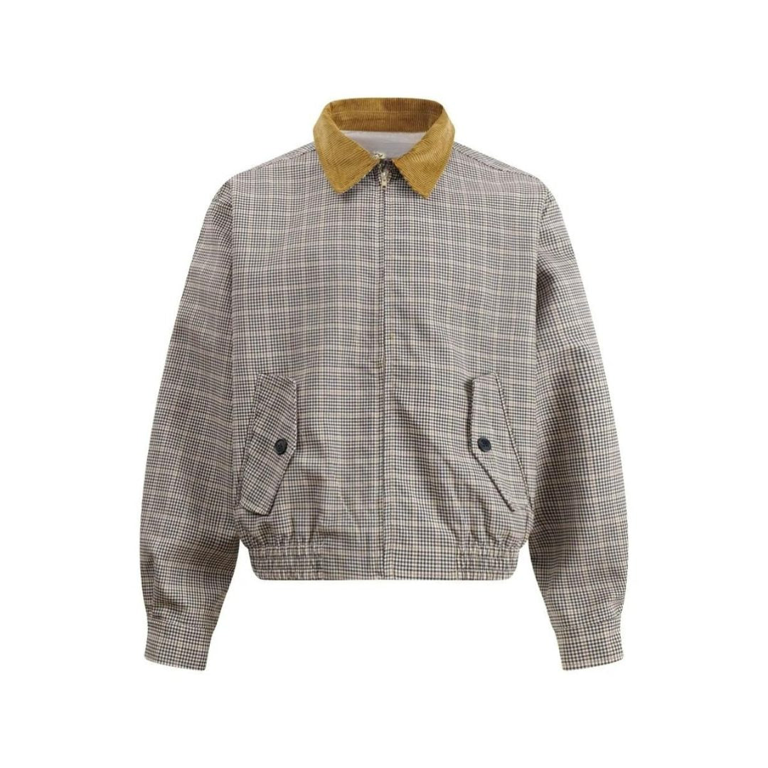 Plaid Beige Harrington Jacket with Corduroy Collar