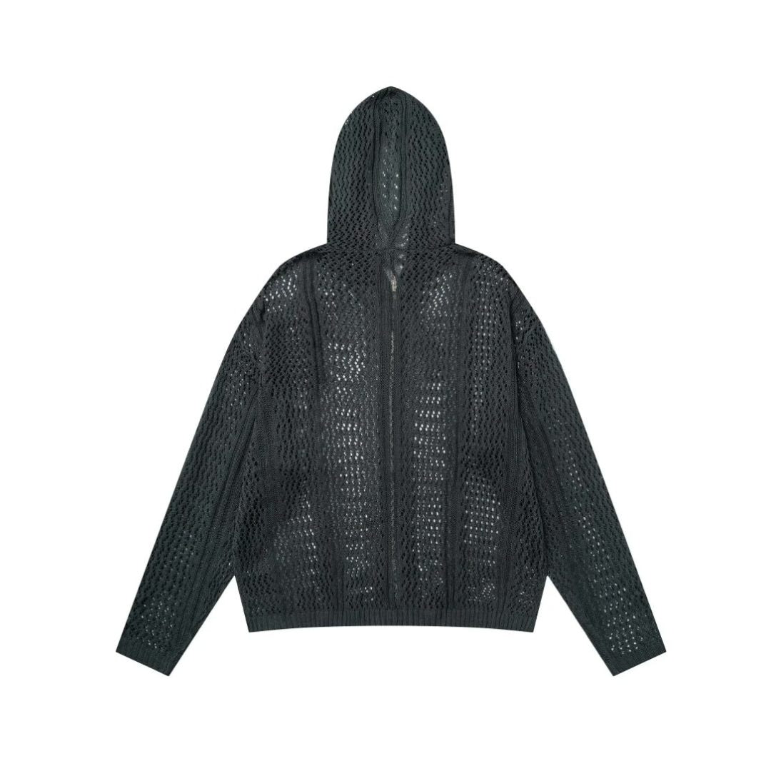 Mesh Knit Zip Up Hoodie