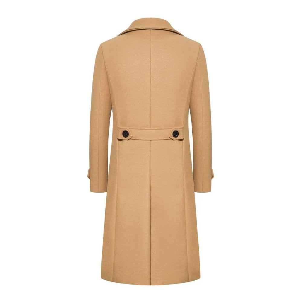 Long Wool-Blend Slim Fit Overcoat with Turn-Down Collar