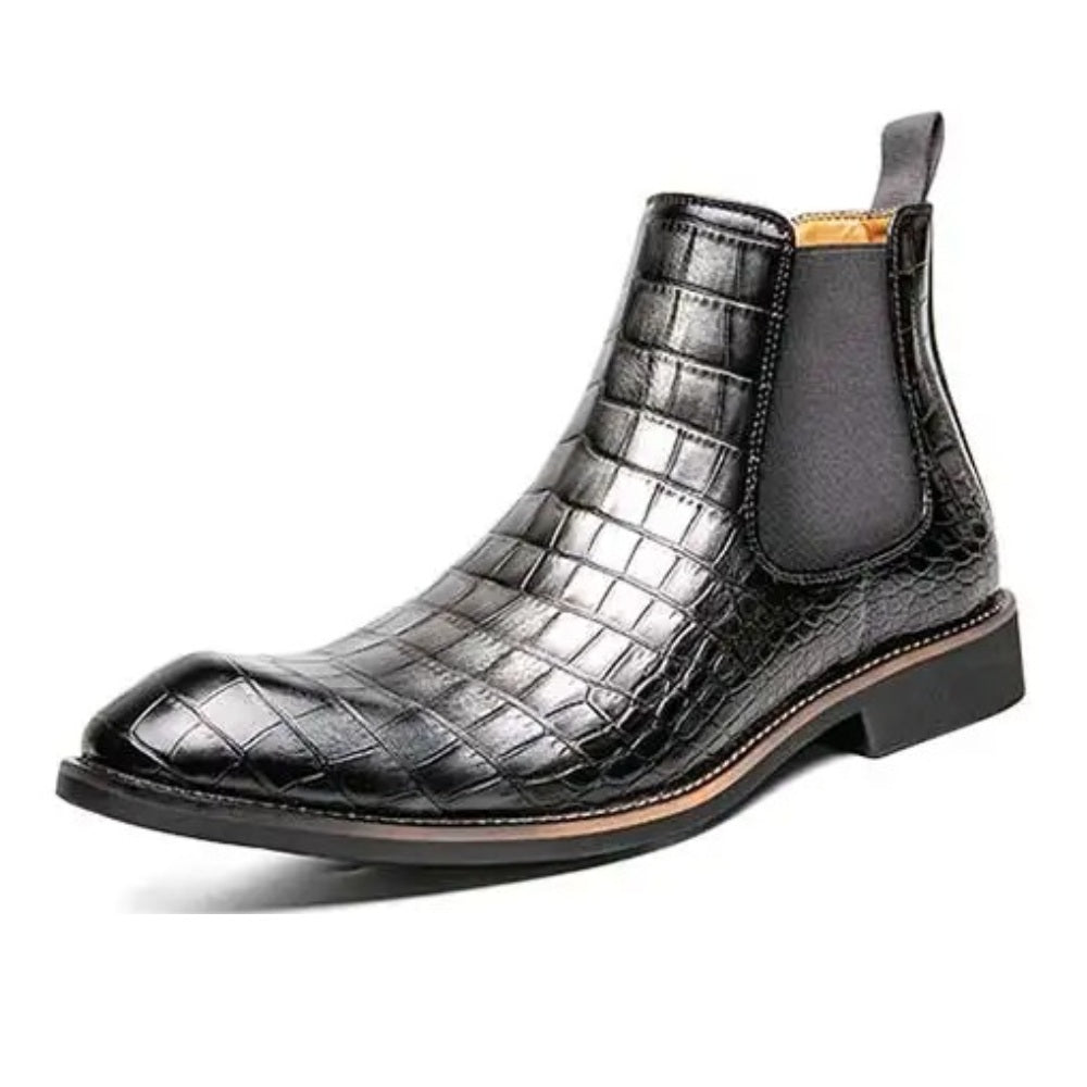 Point-Toe Crocodile-Pattern Leather Chelsea Boots