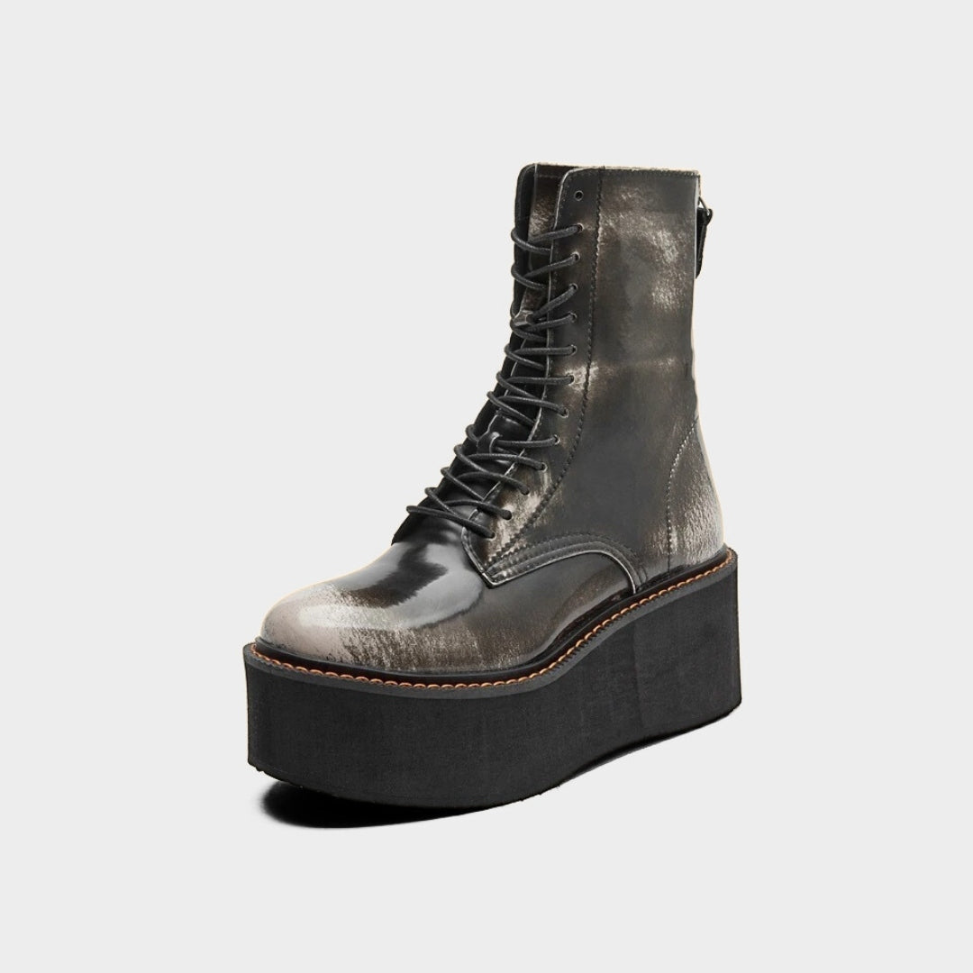 Polished Leather High-Platform Ankle Boots