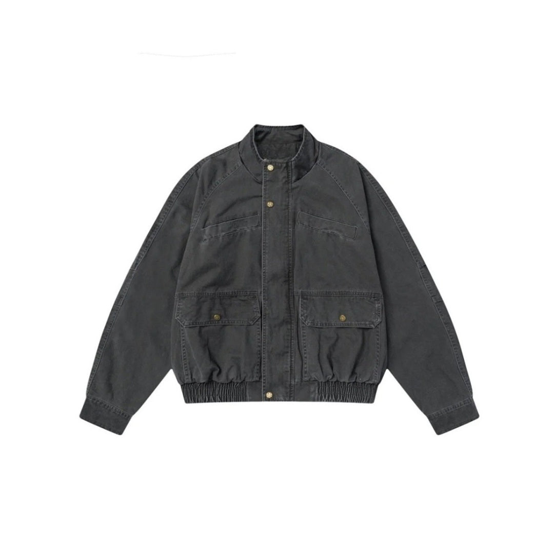 Multi Pocket Workwear Jacket with Stand Collar