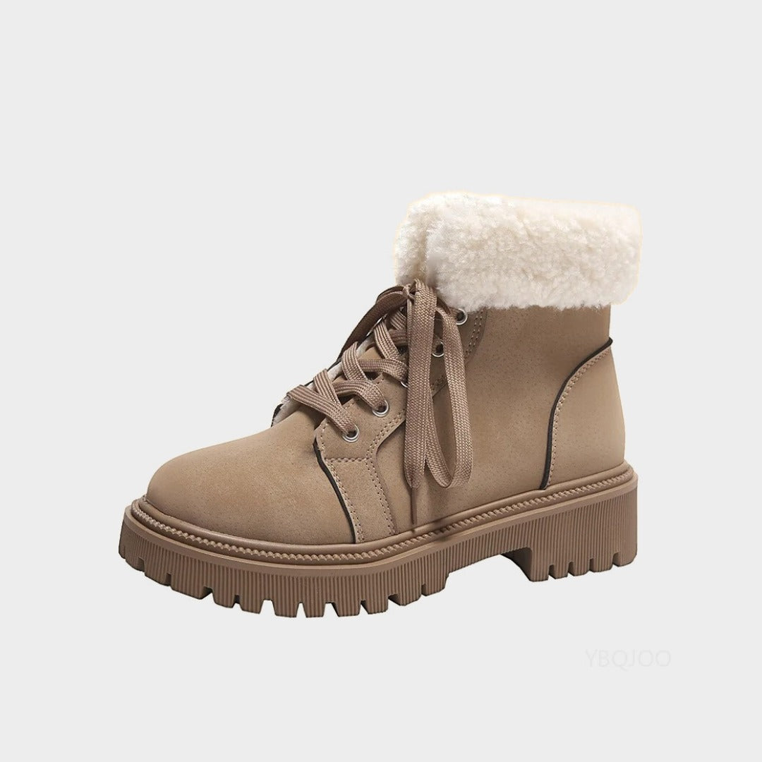 Suede Lace-Up Ankle Snow Boots with Faux-Shearling Lining and Chunky Sole