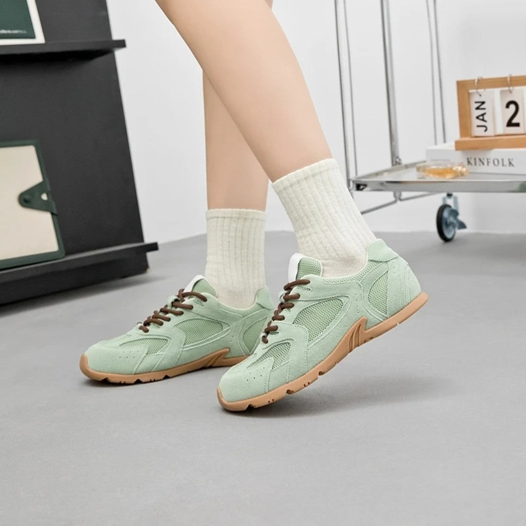 Cow Suede Mesh Running Trainers With Contrast Laces