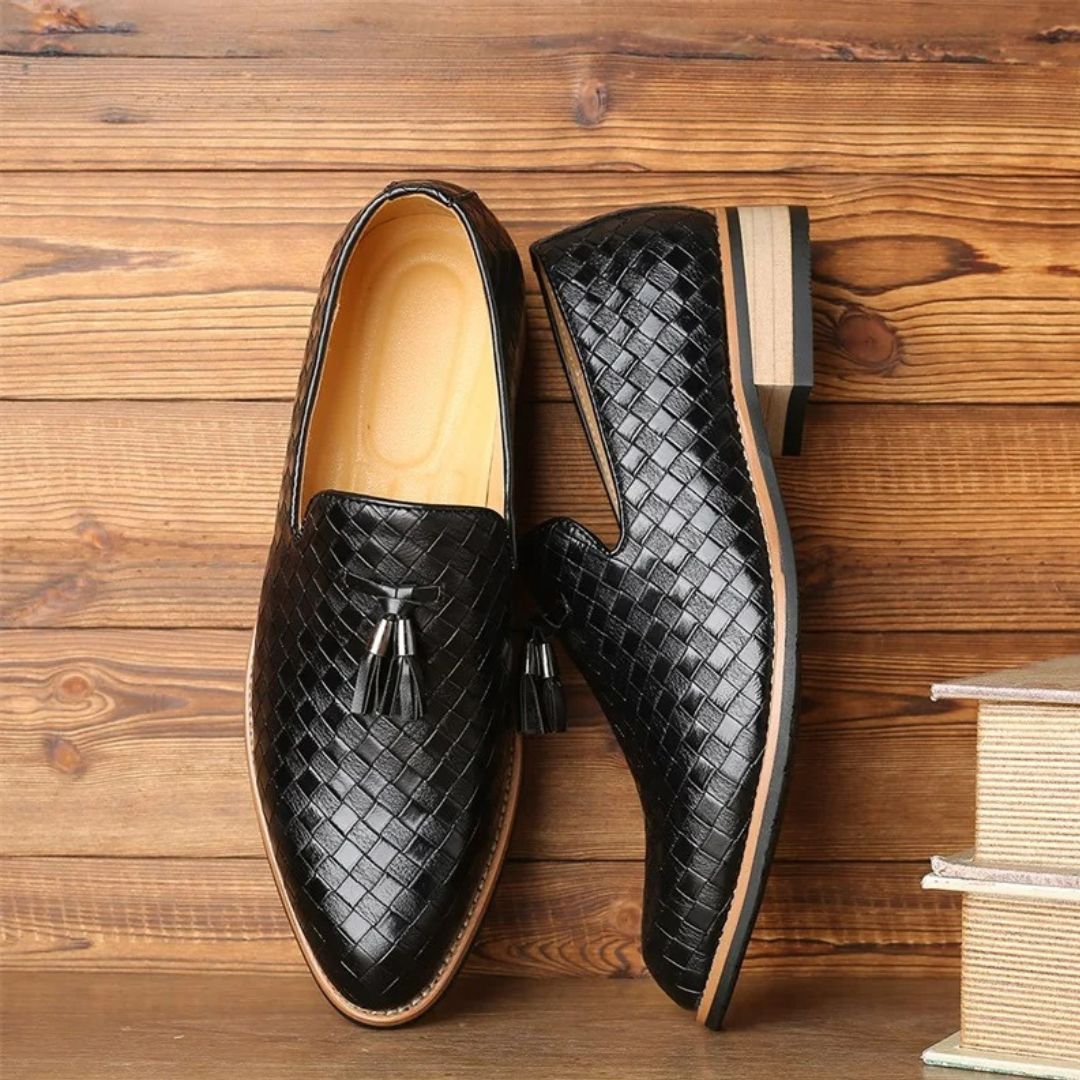 Classic Braided Leather Loafers with Tassel