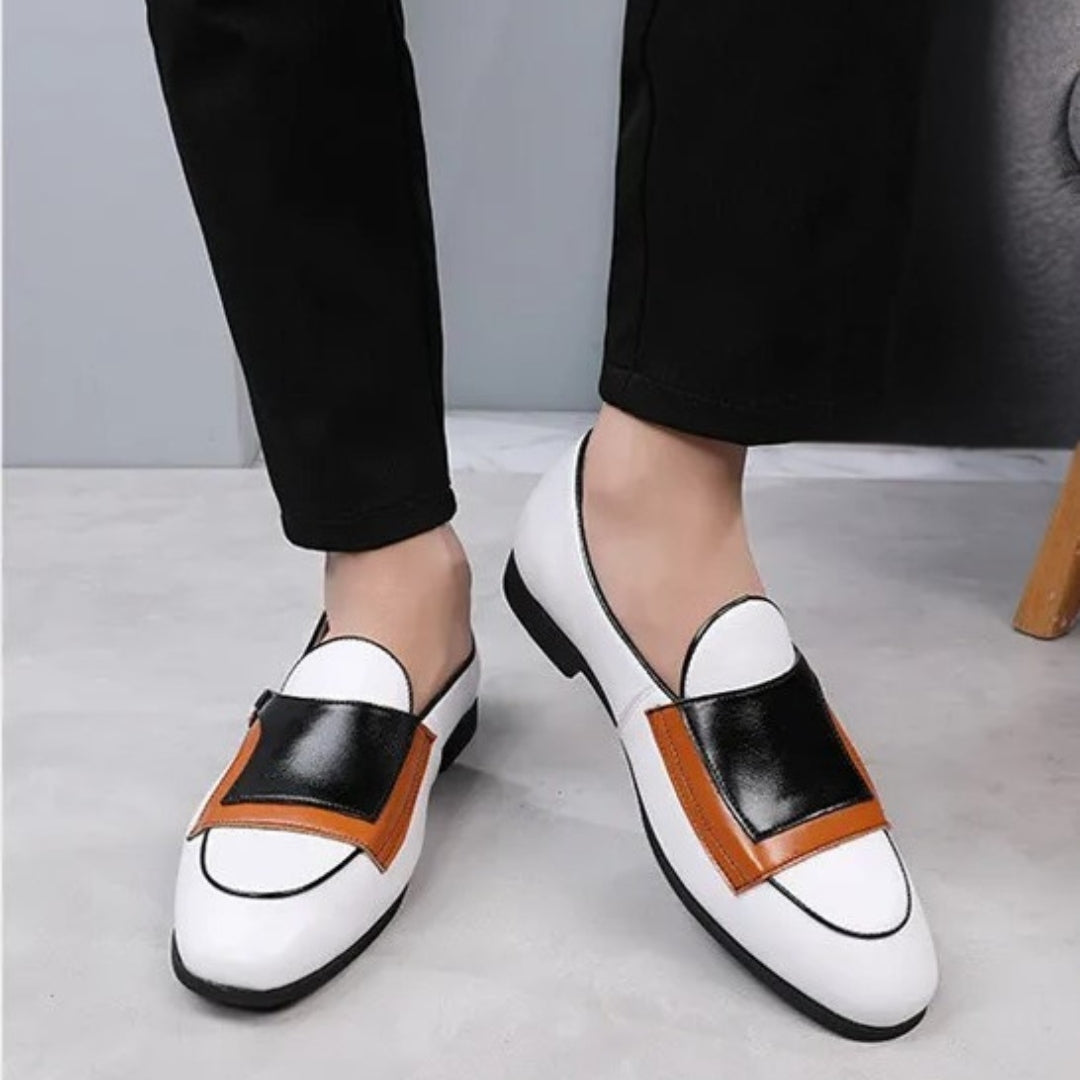 Colourblock Monk Strap Loafers with Pointed Toe and Buckle Detail