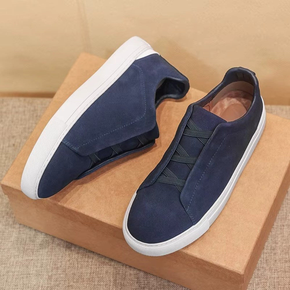 Slip-On Suede Leather Sneakers With Elastic Closure