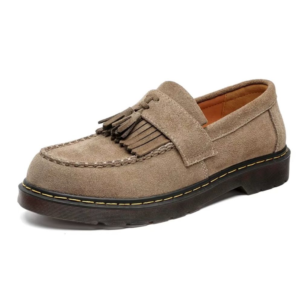 Suede Tassel Moc Toe Loafers with Chunky Sole