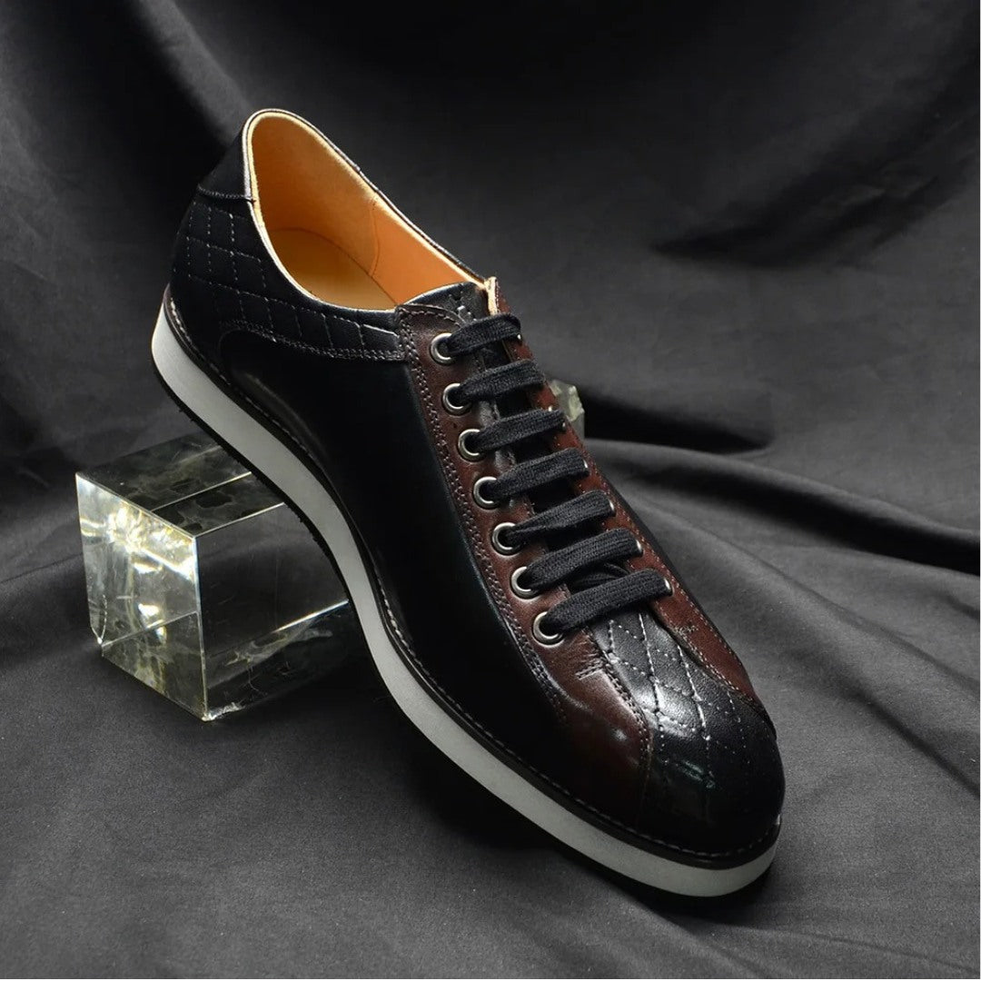 Leather Plaid-Print Style Derby Style Sneakers