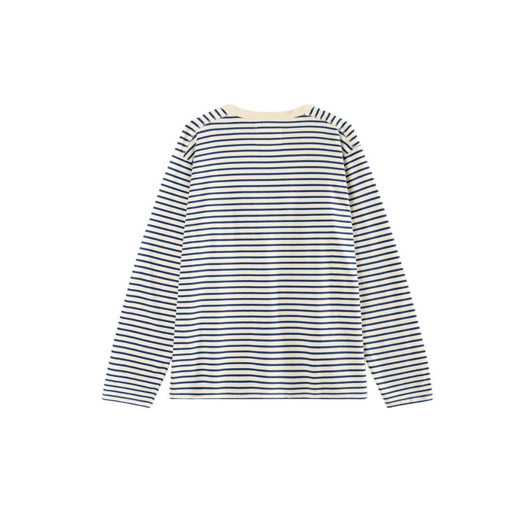 Sailor Blue-Striped Long-Sleeve Henley T-Shirt