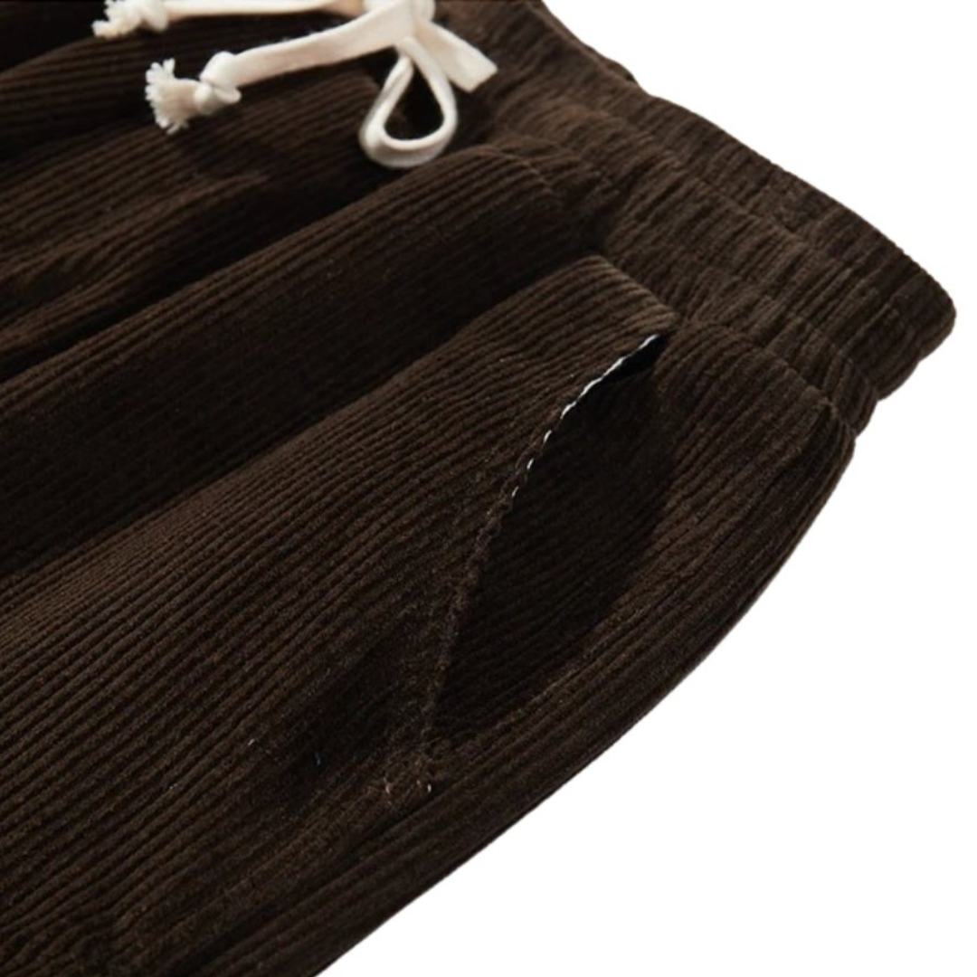 Brown Washed Corduroy Wide-Leg Trousers